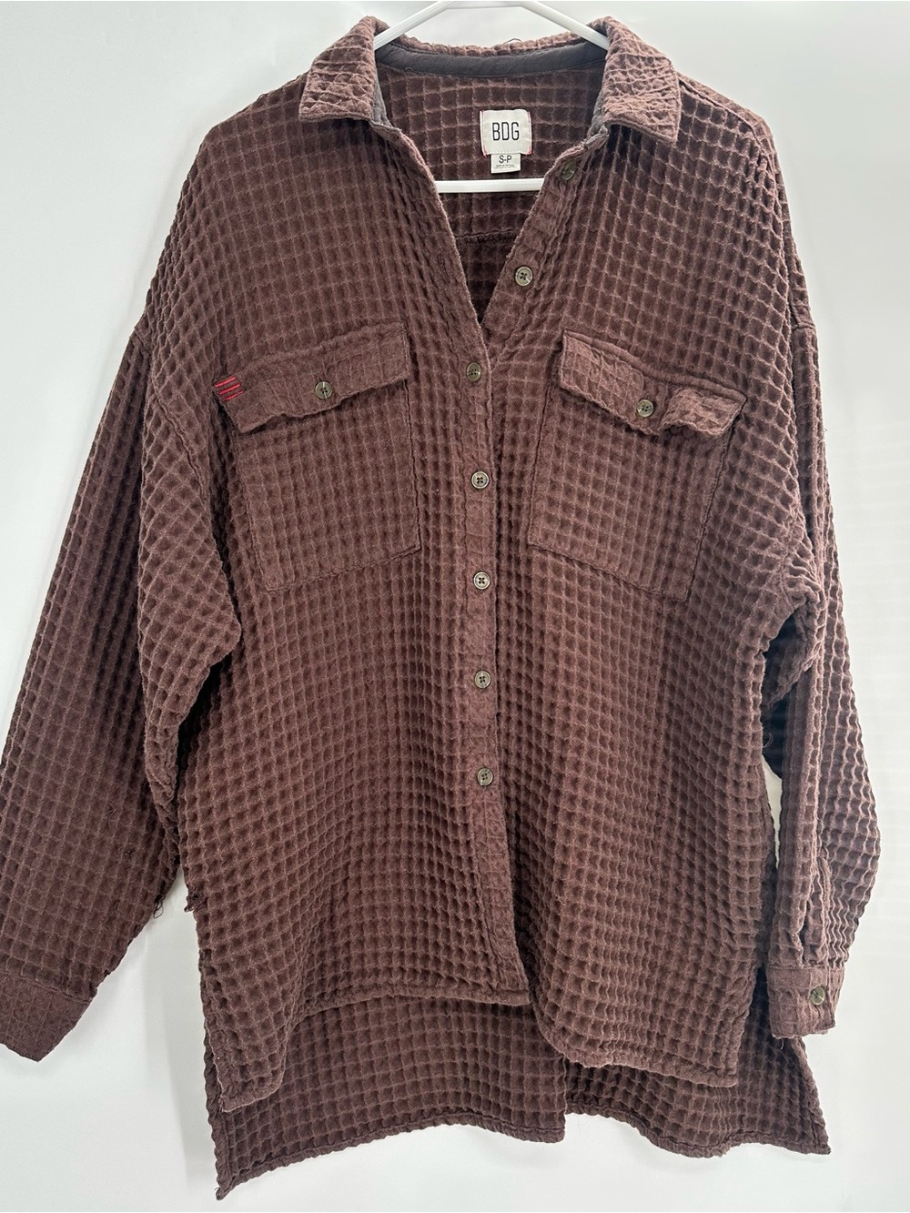 BDG Urban Outfitters Brown Waffle Knit Oversized Boxy Shirt Size Small
